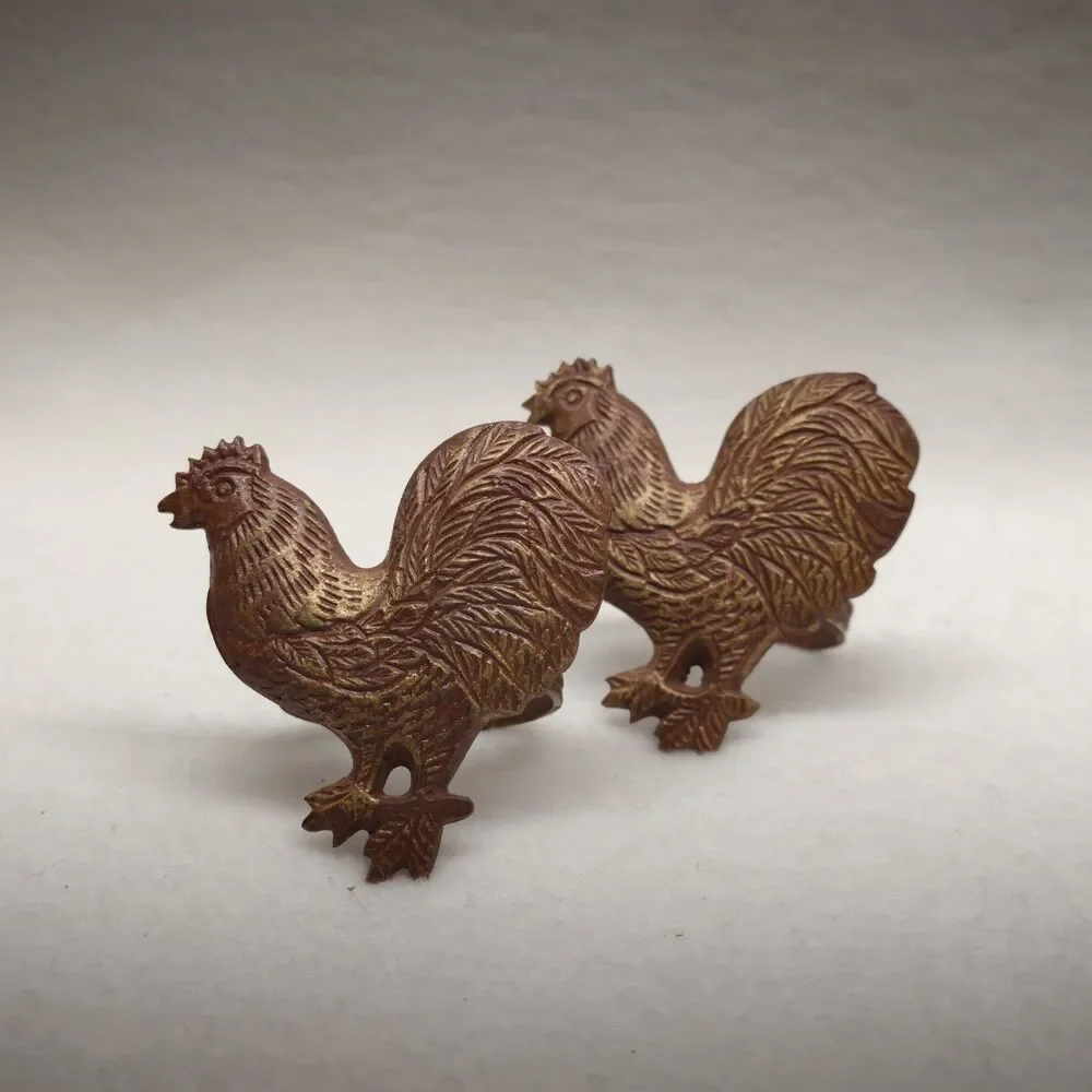 Vintage Set of 2 Rooster Napkin Rings Copper Tone Farmhouse Table Decor Pair Set